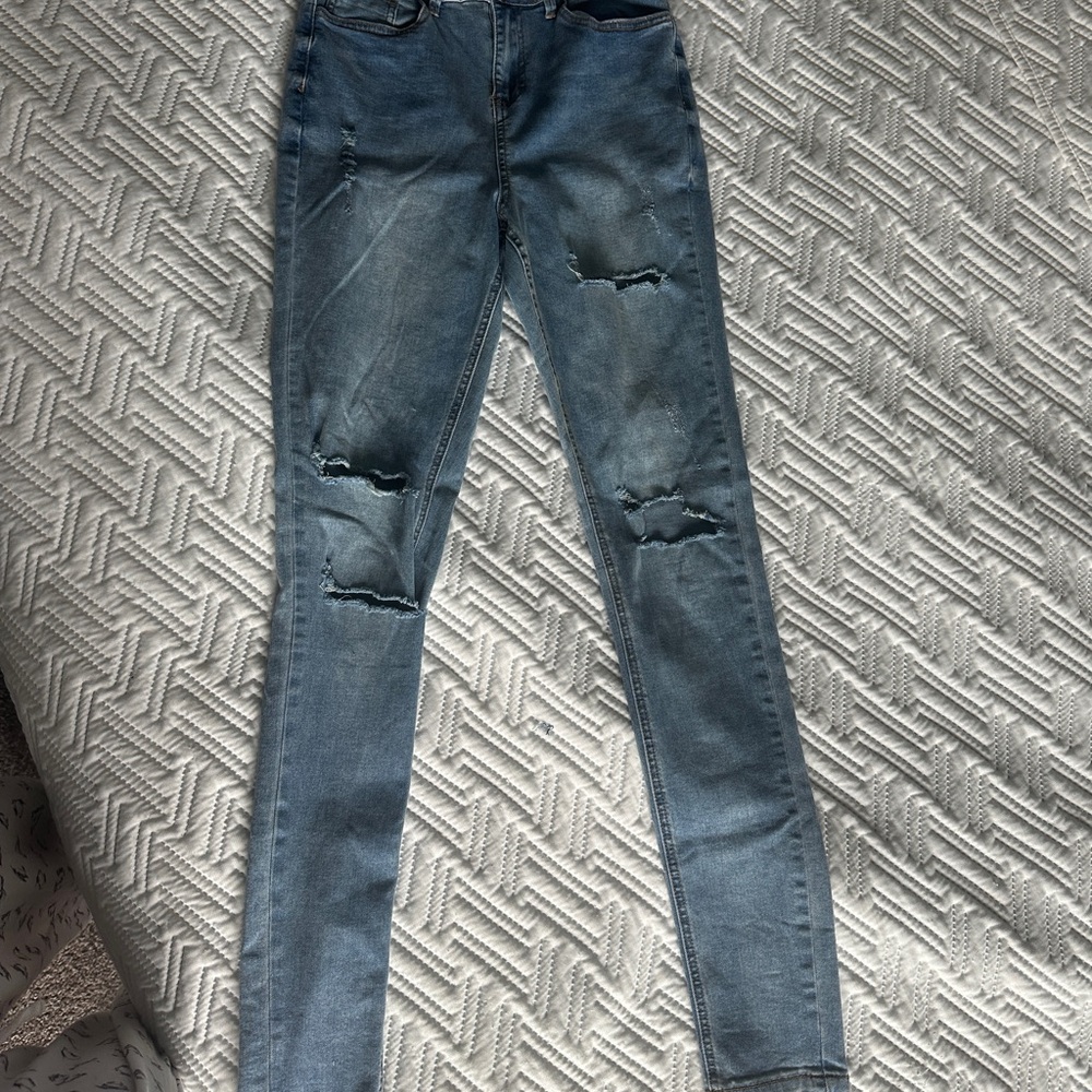 Missguided Blue Distressed Skinny Jeans
